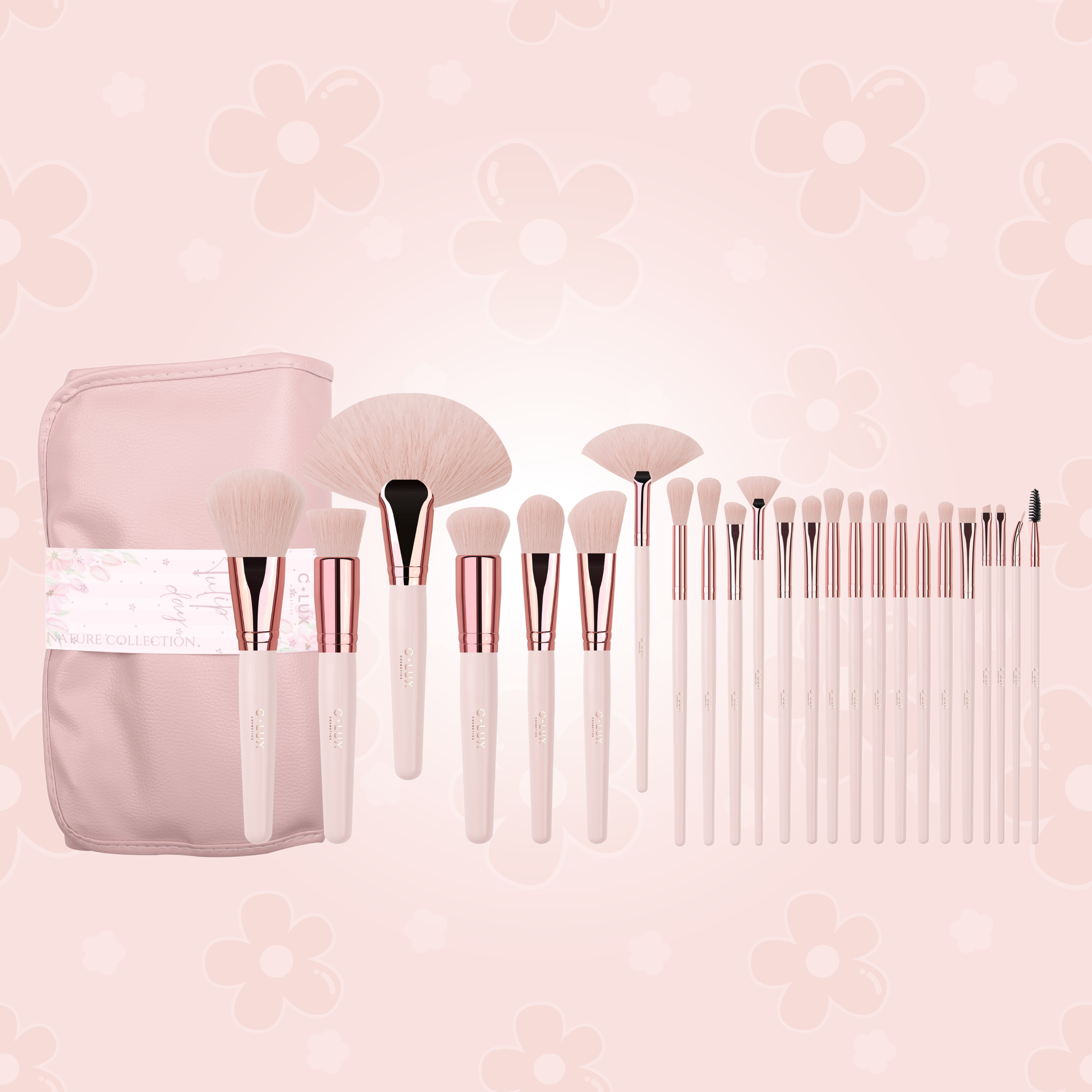 MAKEUP BRUSH SET 24 PCS NATURE COLLECTION CLUX COSMETICS TULIP DAY